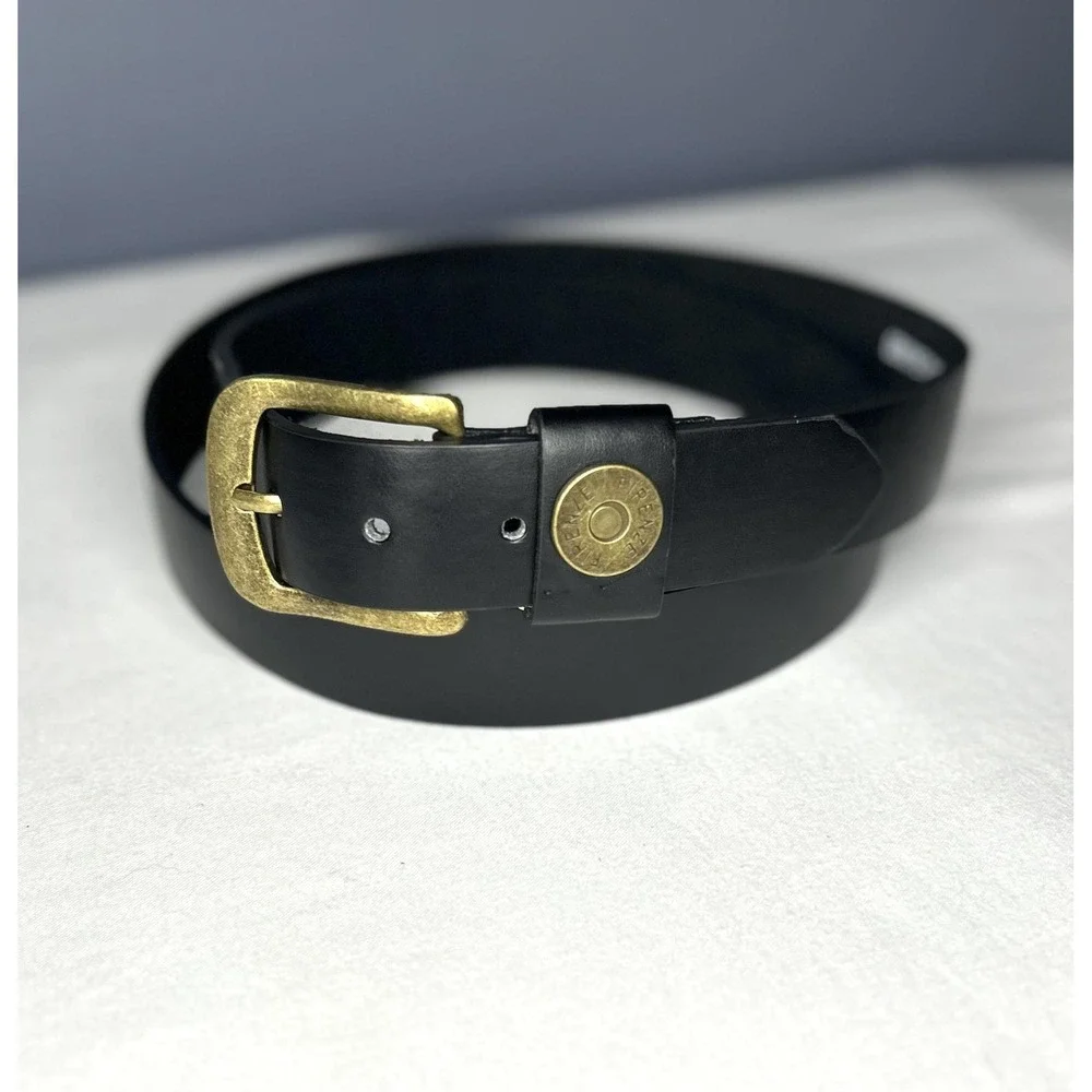Genuine Leather Belt Mens 42 Black Western Brass Buckle Firenze Rustic Jeans